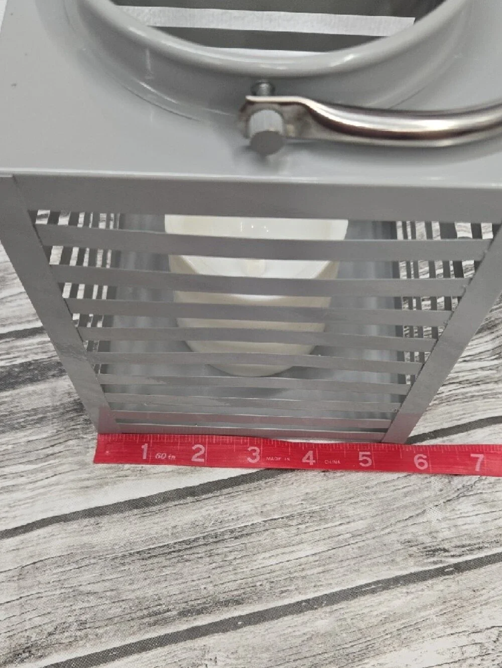 Gray Slatted Metal Lantern with Flameless Candle